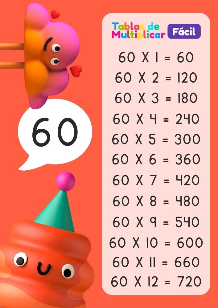 Tabla del 60 para niños, descargar PDF para imprimir